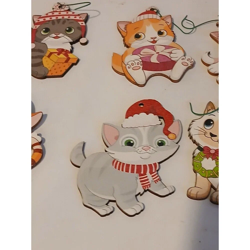 32 Christmas Cat  Kitten Ornaments Chunful Ornaments  Wooden Hanging Tree